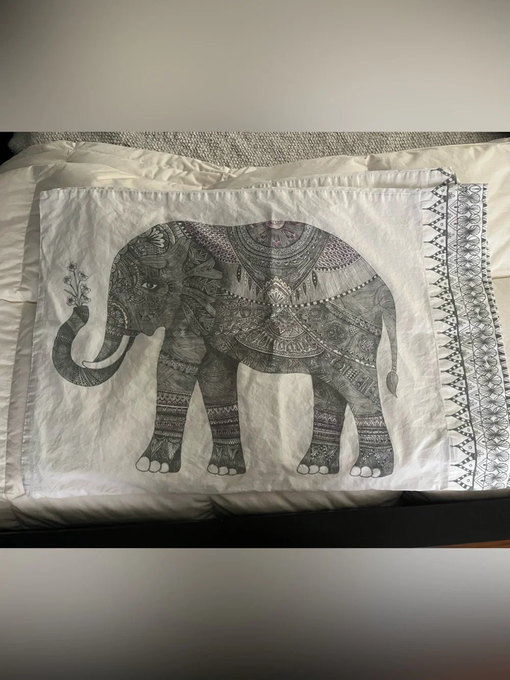 Urban Outfitters Gray & White Elephant Print Pillowcase Set